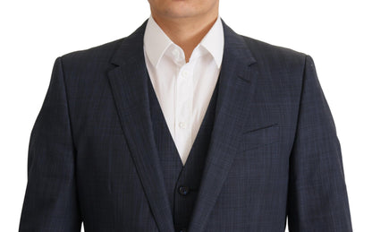 Elegante traje martini de tres piezas de algodón azul oscuro de Dolce &amp; Gabbana