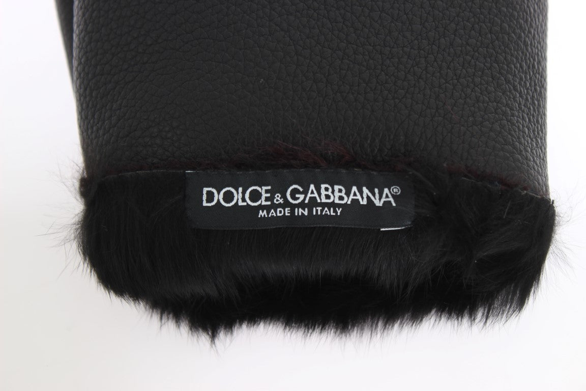 Guantes elegantes de piel color negro y burdeos de Dolce &amp; Gabbana