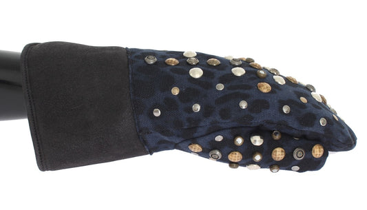 Guantes elegantes de lana y piel de oveja en gris con detalles tachonados de Dolce & Gabbana
