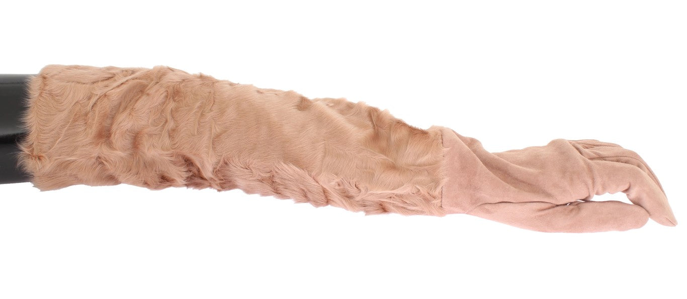 Dolce & Gabbana Elegant Beige Suede Elbow-Length Gloves