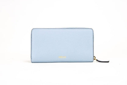 Cartera de mano con cremallera y monograma dorado de piel granulada Cornflower de Versace