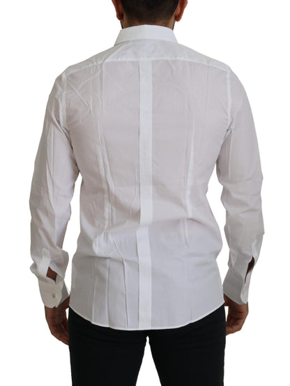 Dolce & Gabbana Elegant White Peacock Feather Dress Shirt