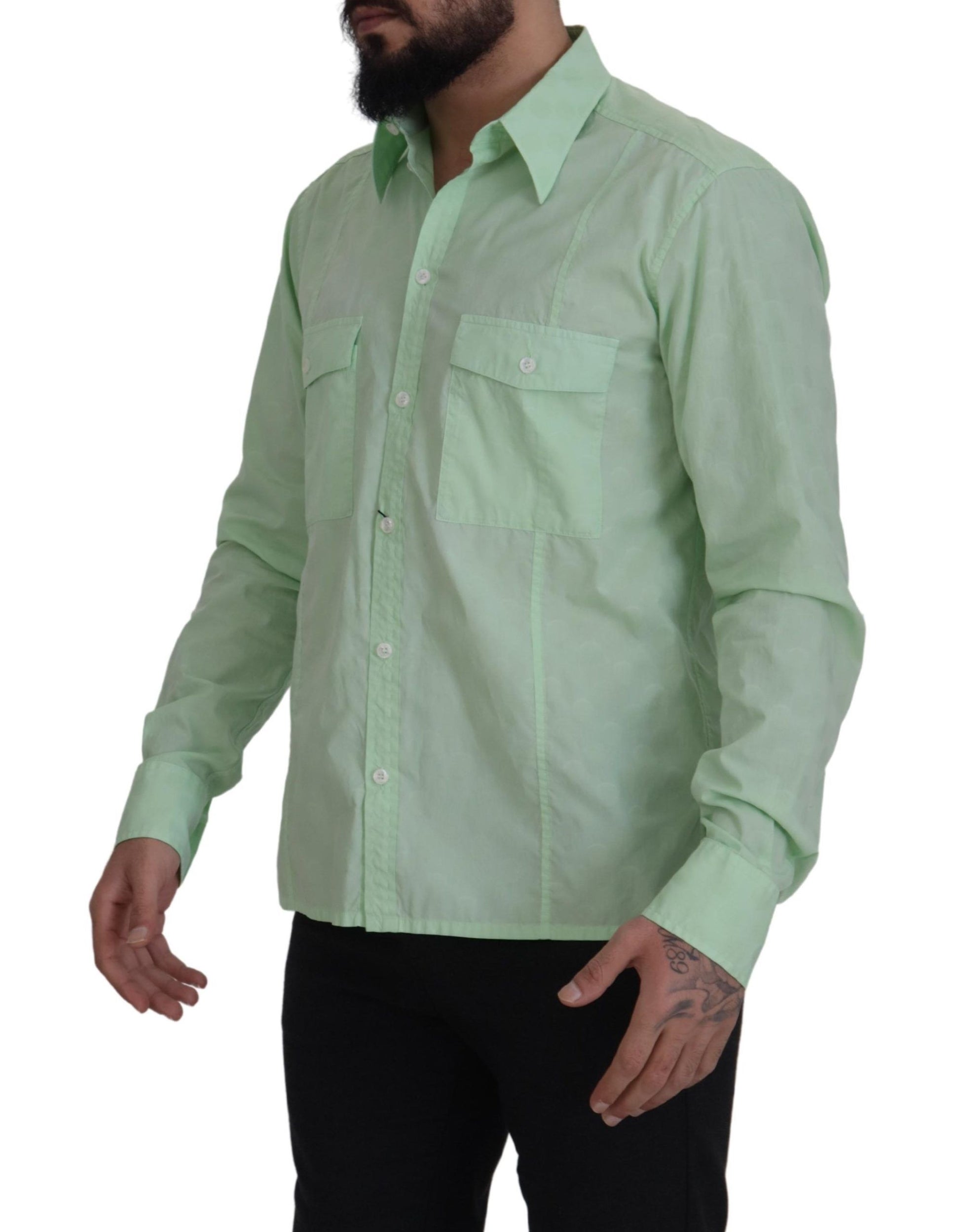 Dolce & Gabbana Mint Green Slim Fit Casual Button-Down Shirt