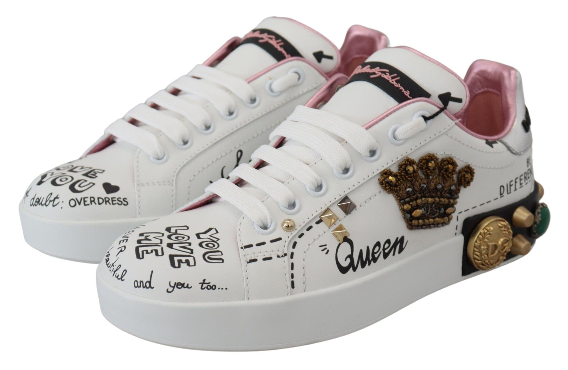 Zapatillas de piel elegantes Queen Crown de Dolce &amp; Gabbana