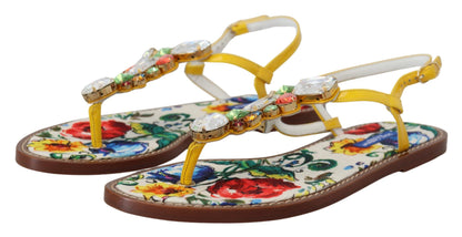 Sandalias de piel adornadas con cristales Majolica de Dolce &amp; Gabbana