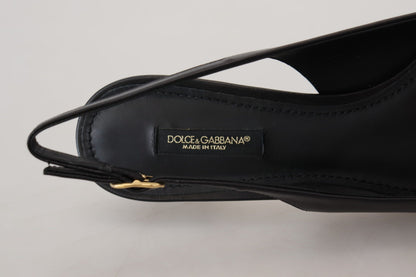 Elegantes zapatos de tacón con tiras en la parte posterior de cuero negro de Dolce &amp; Gabbana