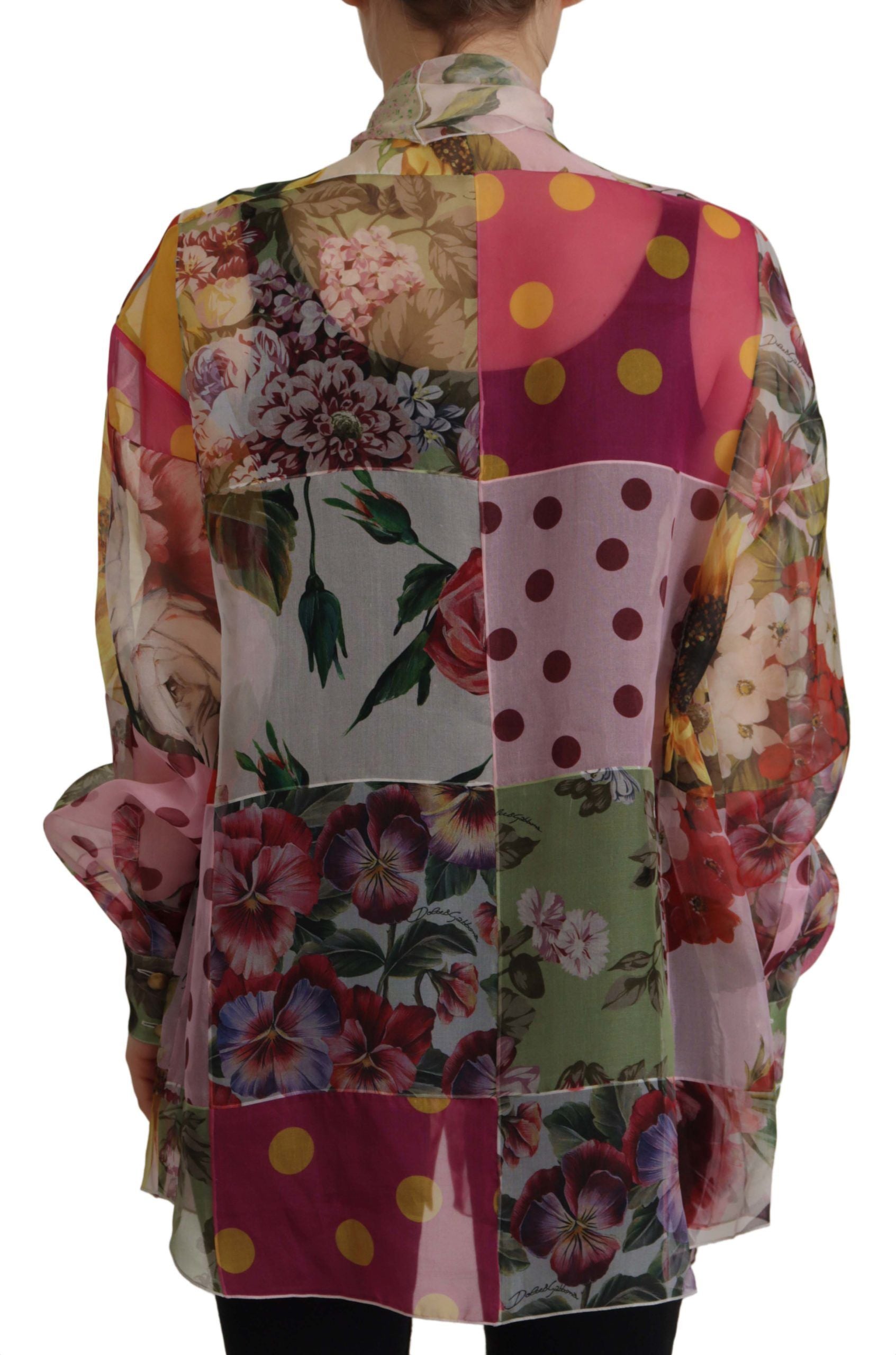 Blusa de seda multicolor con cuello ascot de Dolce &amp; Gabbana