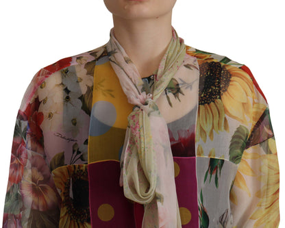 Blusa de seda multicolor con cuello ascot de Dolce &amp; Gabbana