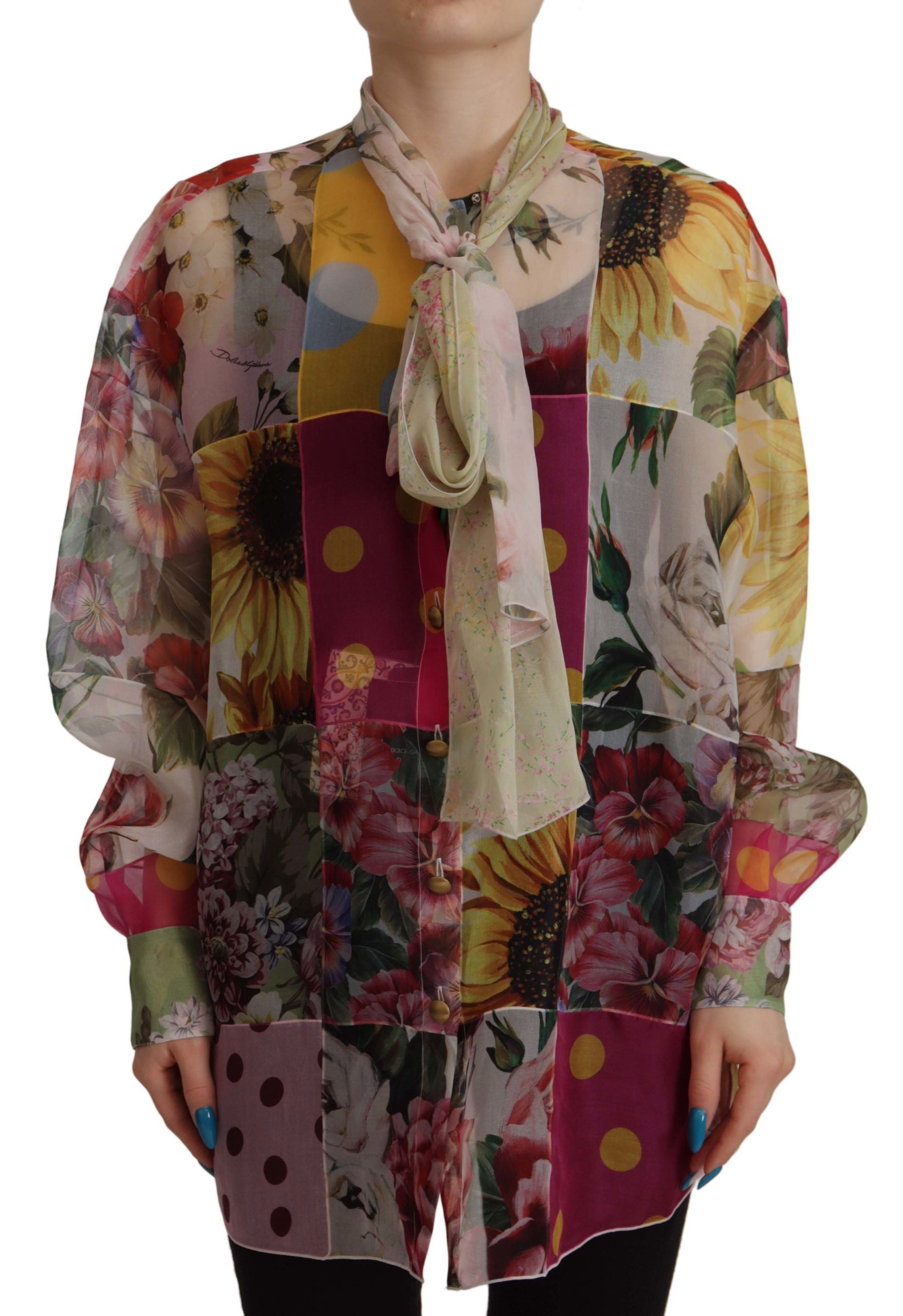 Blusa de seda multicolor con cuello ascot de Dolce &amp; Gabbana