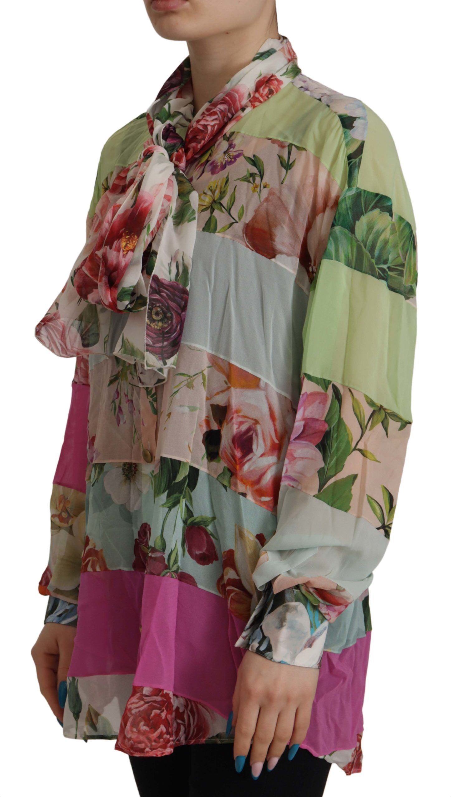 Blusa elegante de seda con patchwork floral de Dolce &amp; Gabbana