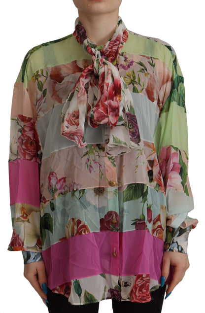 Blusa elegante de seda con patchwork floral de Dolce &amp; Gabbana