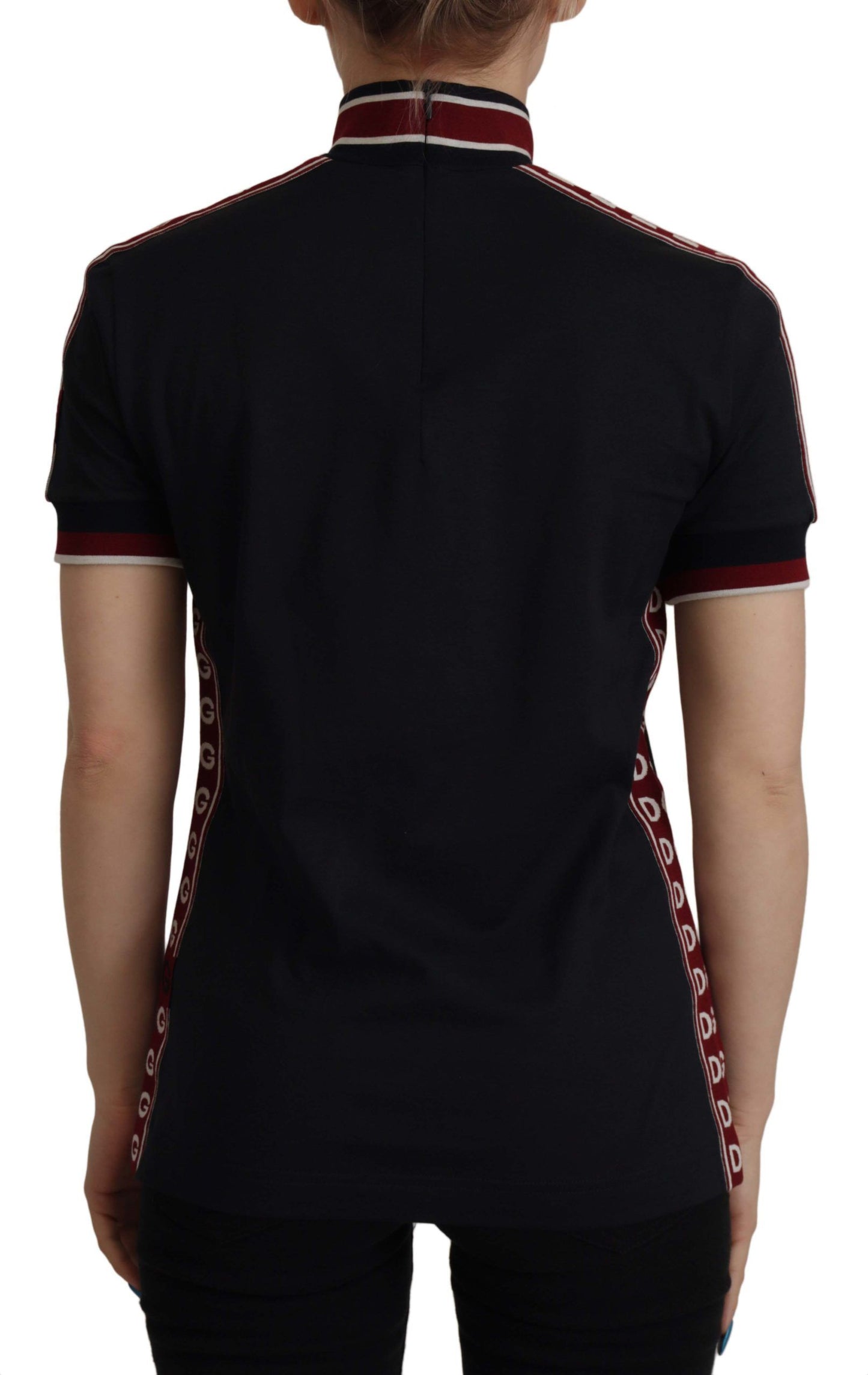 Elegante camiseta negra de algodón con cuello alto de Dolce &amp; Gabbana