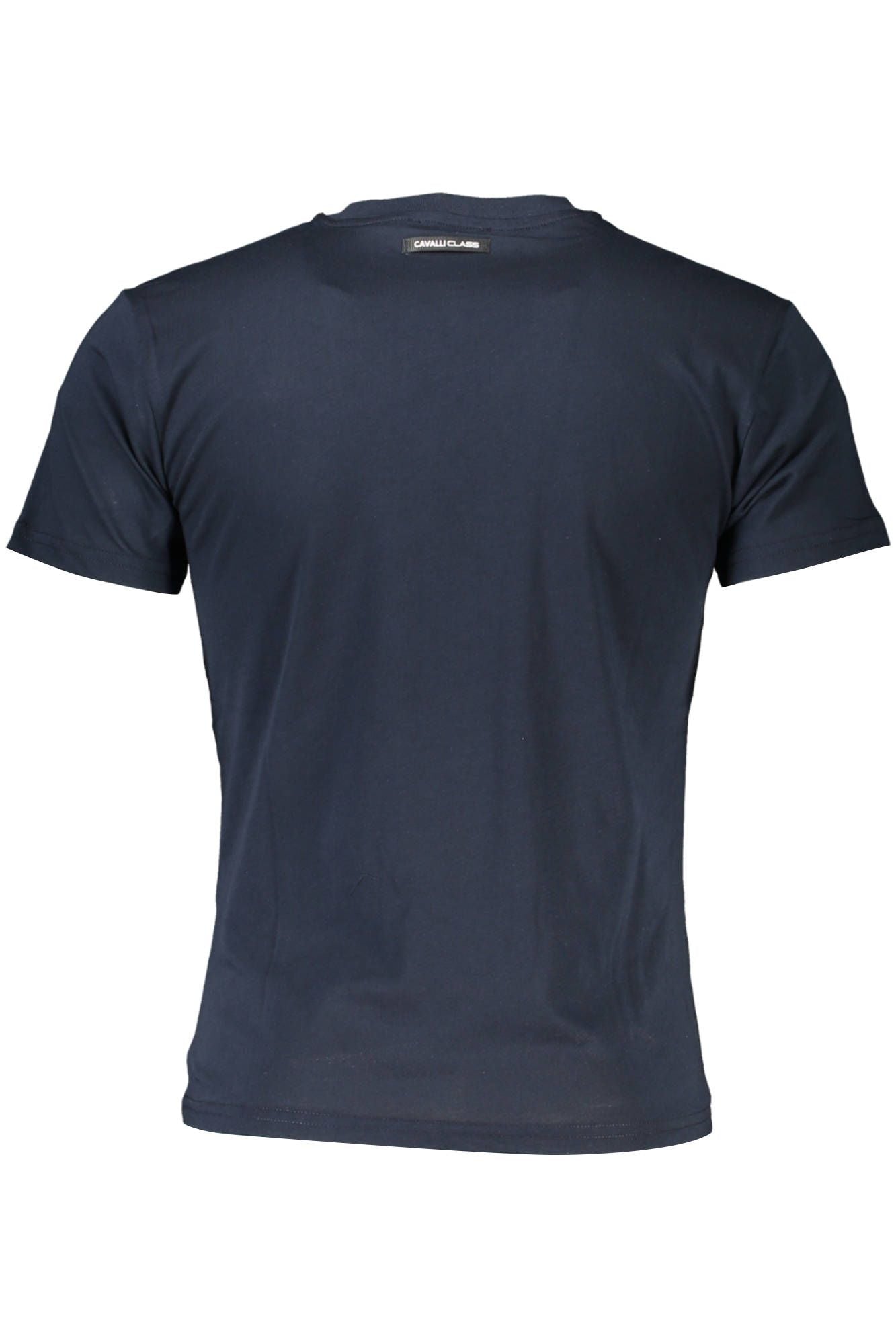 Camiseta elegante de cuello redondo azul con estampado de logotipo Cavalli Class