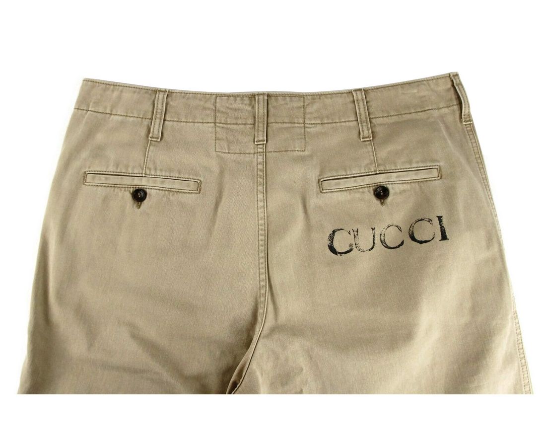 Light Brown Washed Cotton Pant Gucci Print