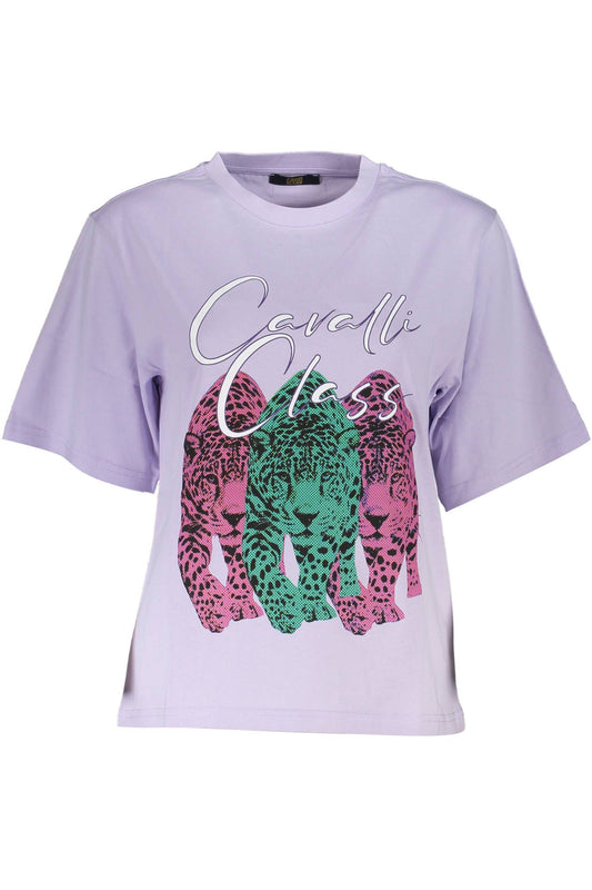 Camiseta elegante de corte entallado en color morado con estampado chic de Cavalli Class