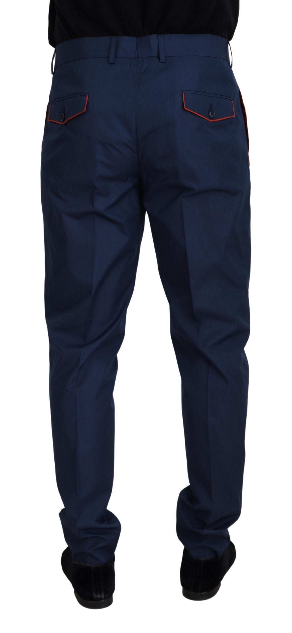 Pantalones chinos elegantes de corte entallado en mezcla de seda azul de Dolce &amp; Gabbana