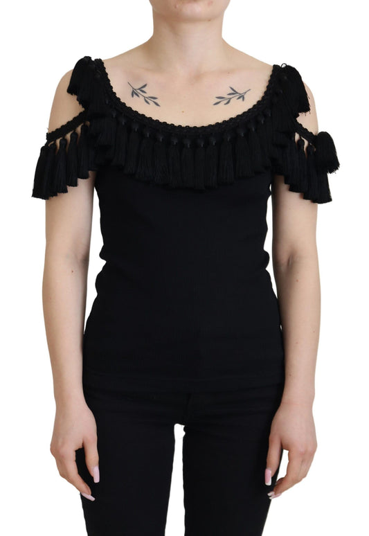 Blusa elegante de algodón negra sin mangas de Dolce &amp; Gabbana