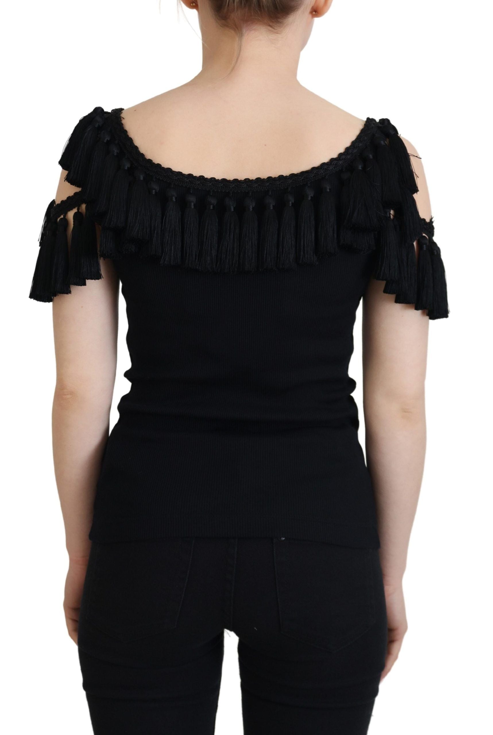 Blusa elegante de algodón negra sin mangas de Dolce &amp; Gabbana