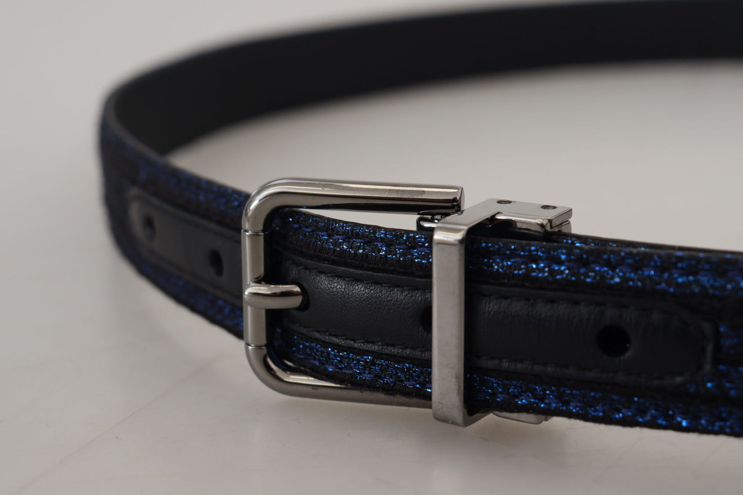 Cinturón Elegante De Piel Jacquard Azul