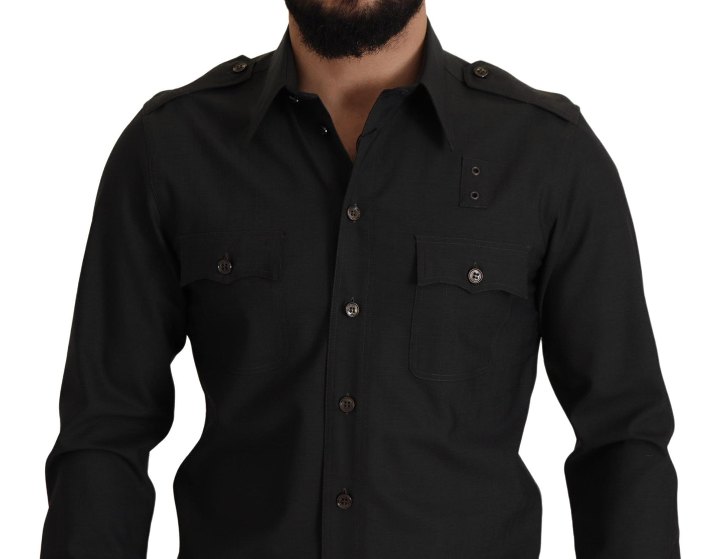 Dolce & Gabbana Elegant Slim Fit Dark Green Cotton Shirt