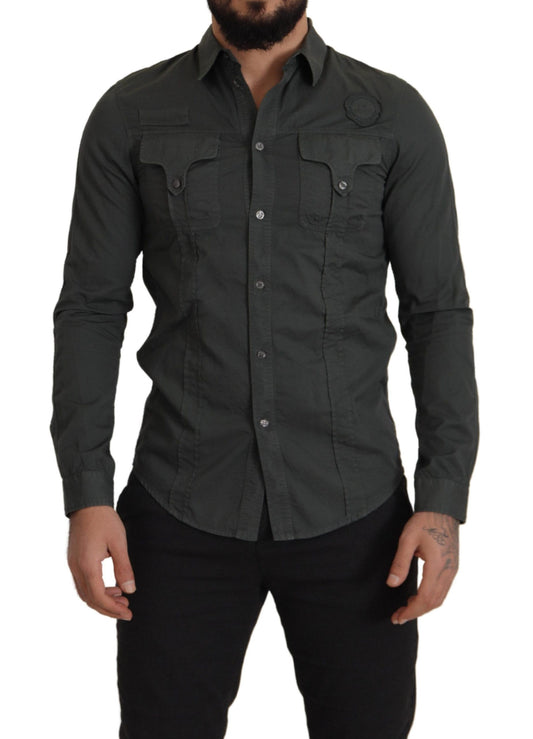 GF Ferre Sleek Dark Gray Cotton Casual Shirt