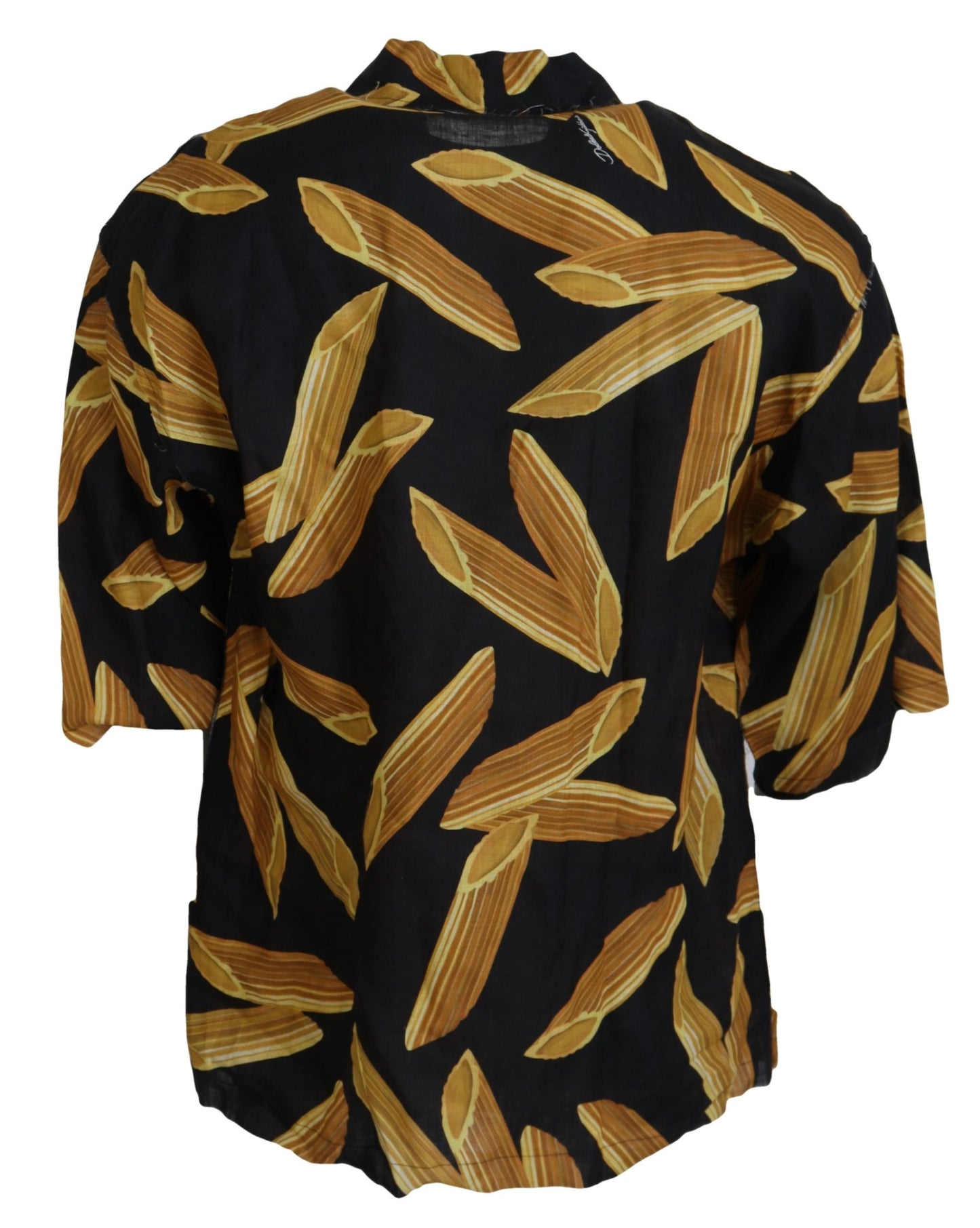 Dolce & Gabbana Black Linen Shirt with Penne Rigate Print