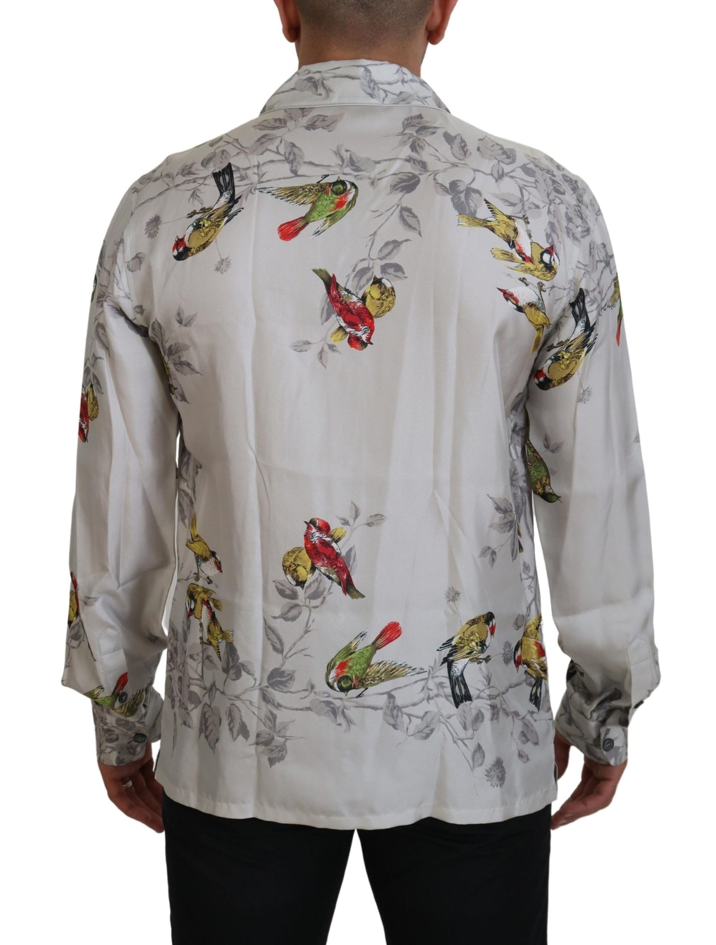 Camisa informal elegante con estampado de pájaros en seda de Dolce &amp; Gabbana