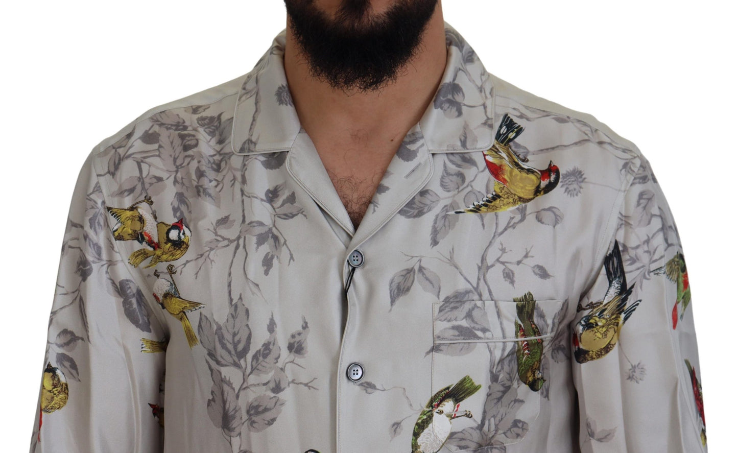 Camisa informal elegante con estampado de pájaros en seda de Dolce &amp; Gabbana