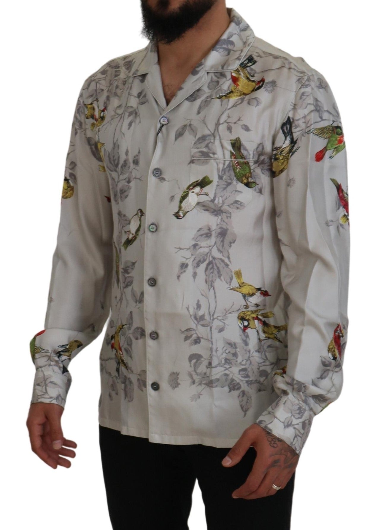 Camisa informal elegante con estampado de pájaros en seda de Dolce &amp; Gabbana