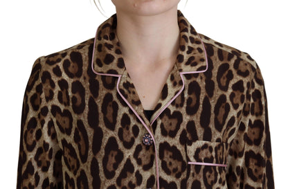 Blusa elegante con cuello y estampado de leopardo de seda de Dolce &amp; Gabbana