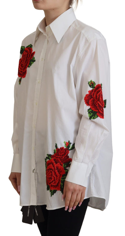 Camisa elegante de mezcla de seda con bordados florales de Dolce &amp; Gabbana