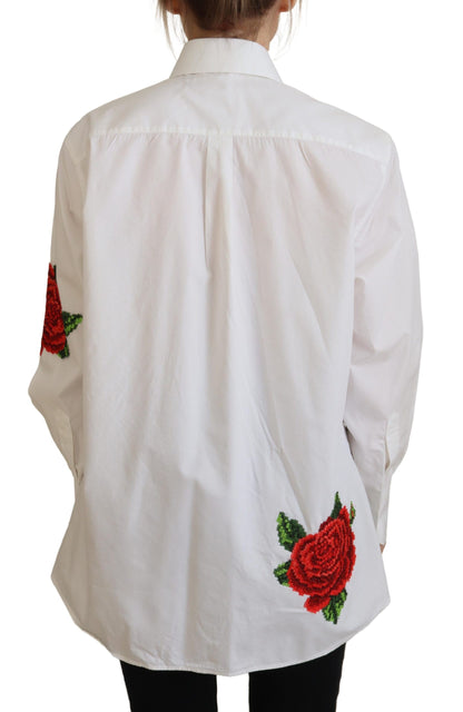 Camisa elegante de mezcla de seda con bordados florales de Dolce &amp; Gabbana