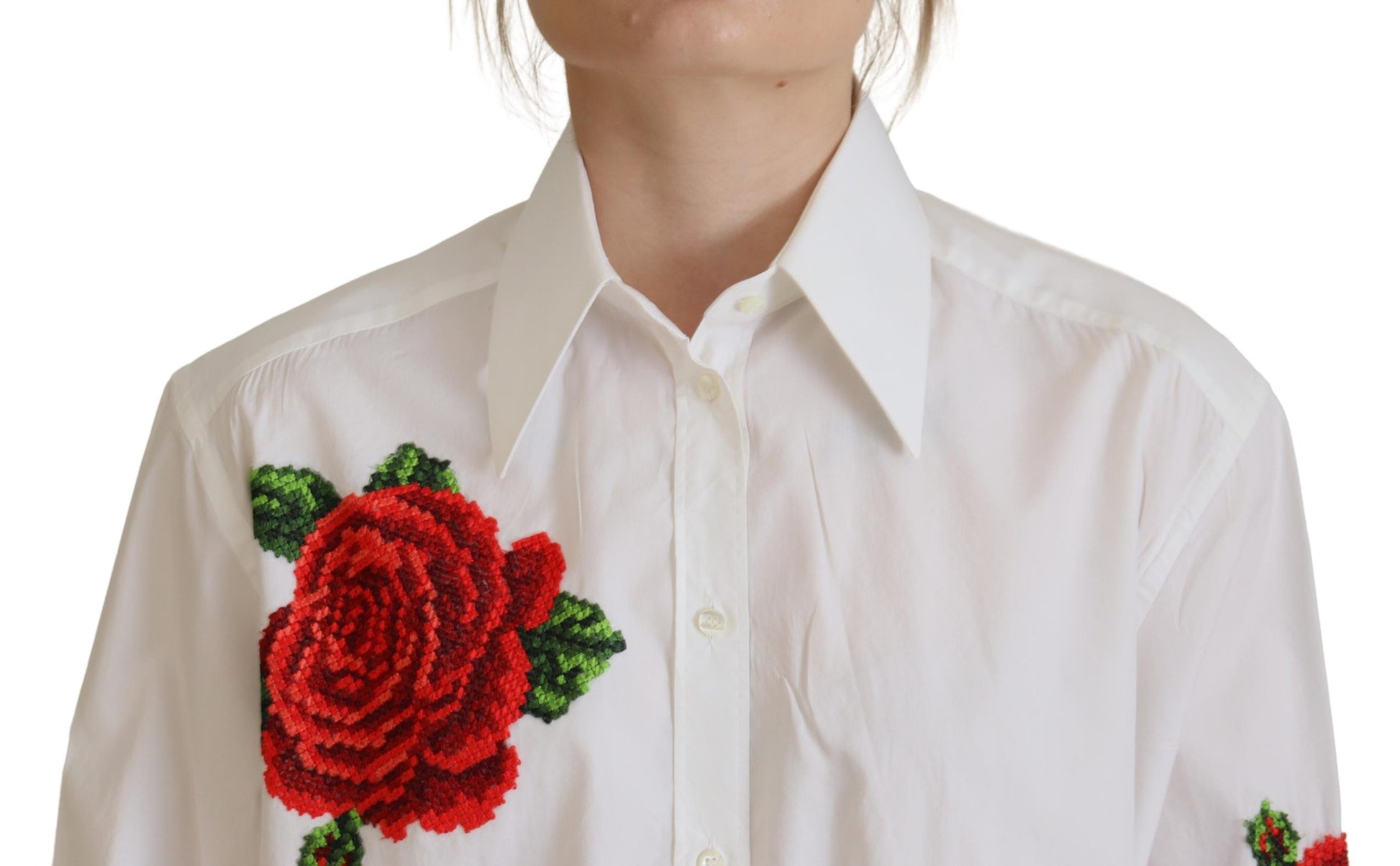 Camisa elegante de mezcla de seda con bordados florales de Dolce &amp; Gabbana