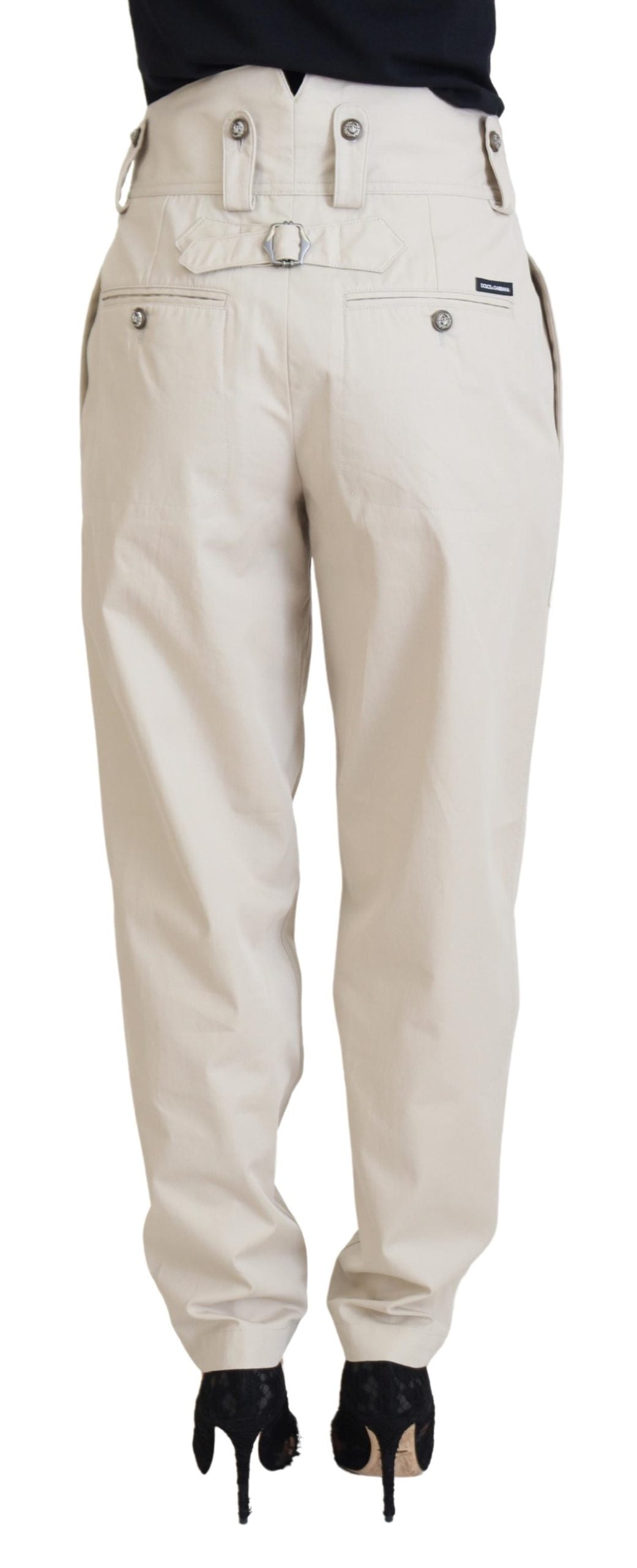 Pantalones elegantes de algodón beige de Dolce &amp; Gabbana para una comodidad elegante