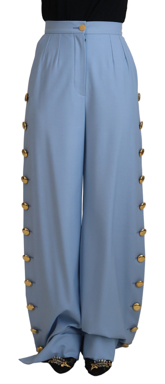 Pantalones elegantes de mezcla de lana y seda en azul claro de Dolce &amp; Gabbana