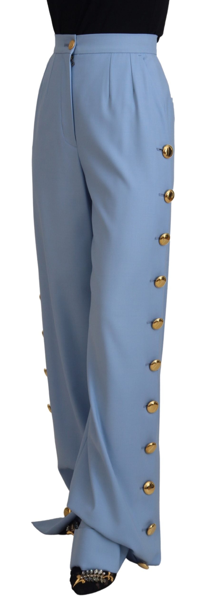 Pantalones elegantes de mezcla de lana y seda en azul claro de Dolce &amp; Gabbana