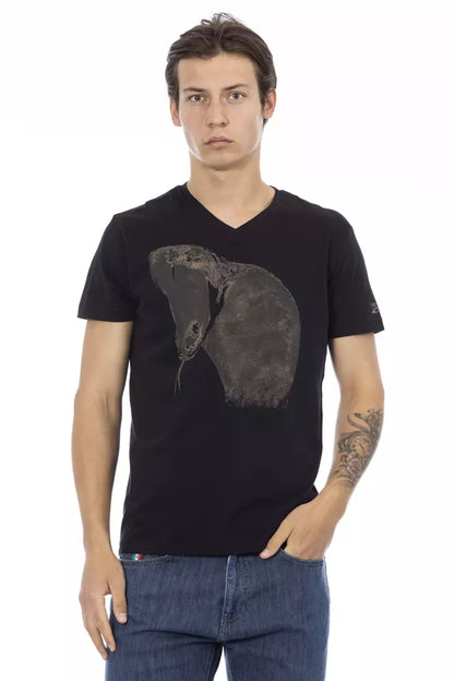 Camiseta de algodón negra con cuello en V para hombre Trussardi Action