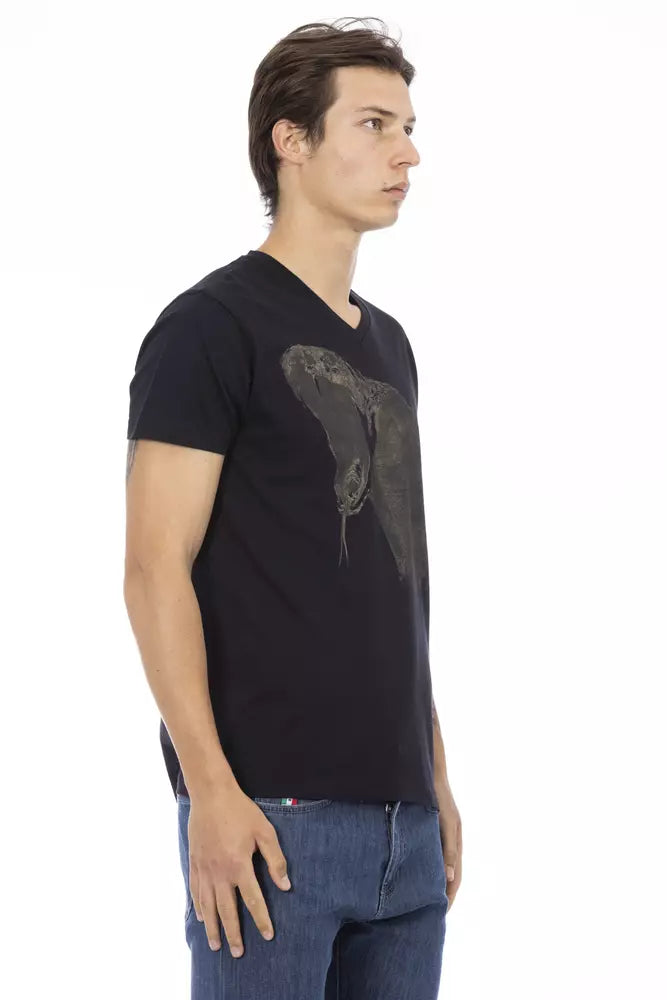 Camiseta de algodón negra con cuello en V para hombre Trussardi Action