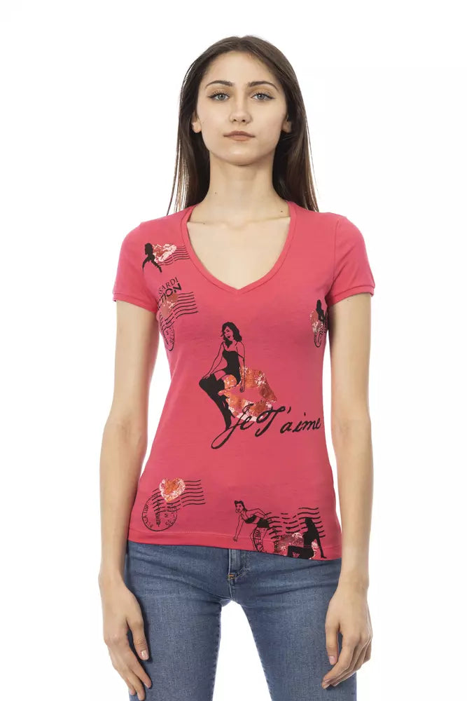 Top de algodón rosa para mujer Trussardi Action