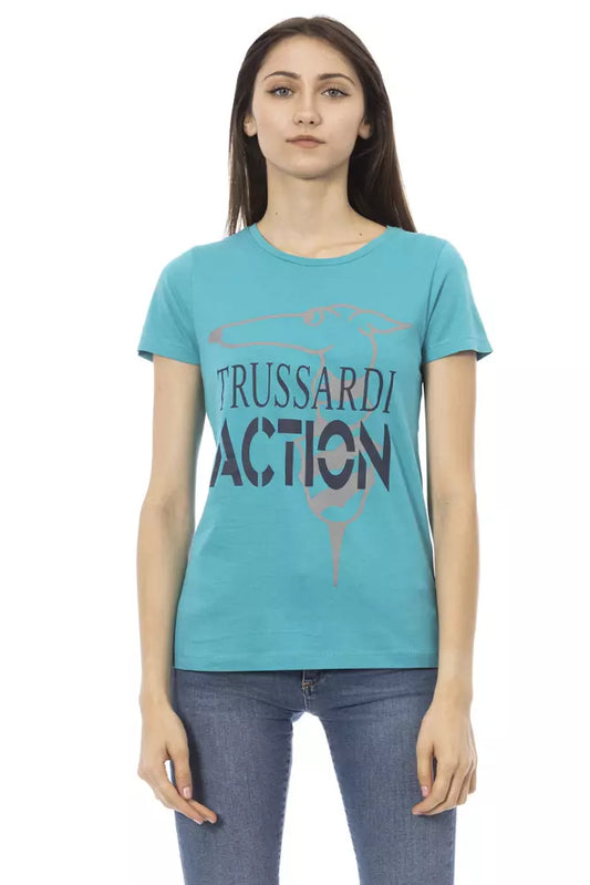 Top de algodón azul claro para mujer Trussardi Action