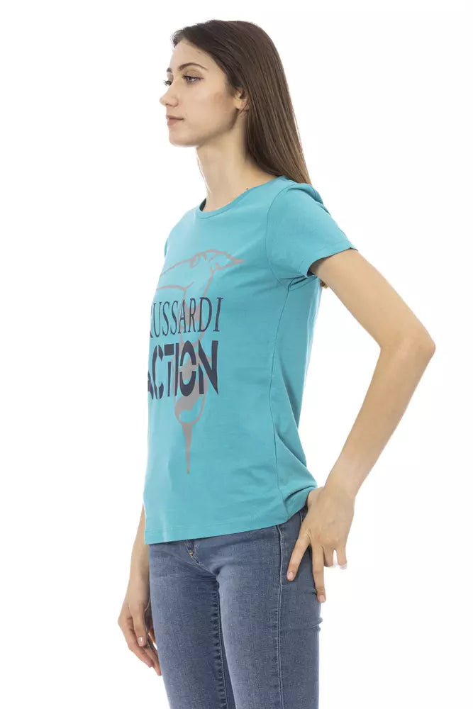 Top de algodón azul claro para mujer Trussardi Action