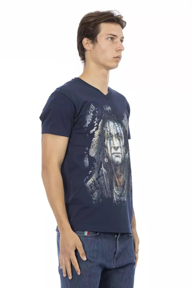 Camiseta de algodón azul Trussardi Action para hombre
