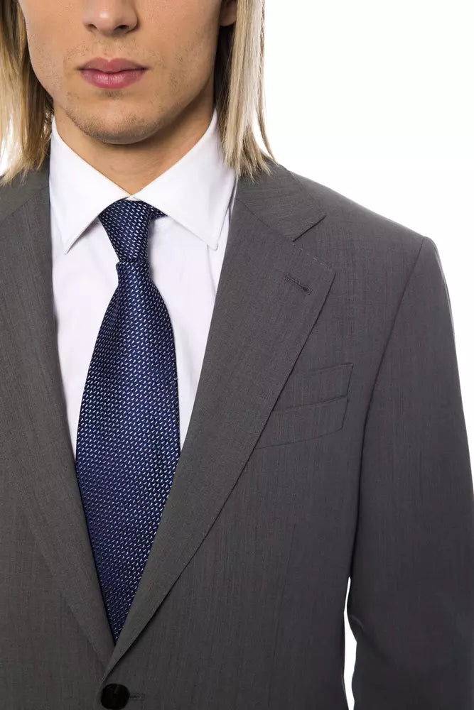 Traje de hombre de lana gris de estilo italiano de alta costura y multimillonario