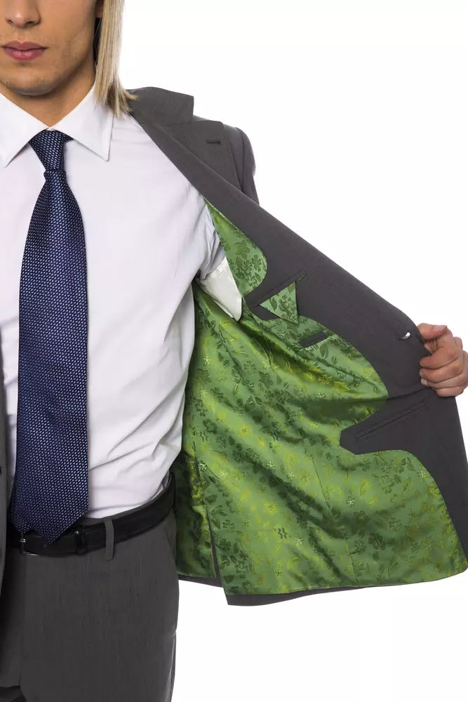 Traje de hombre de lana gris de estilo italiano de alta costura y multimillonario