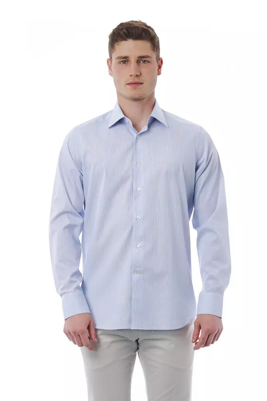 Camisa Bagutta de algodón azul claro para hombre