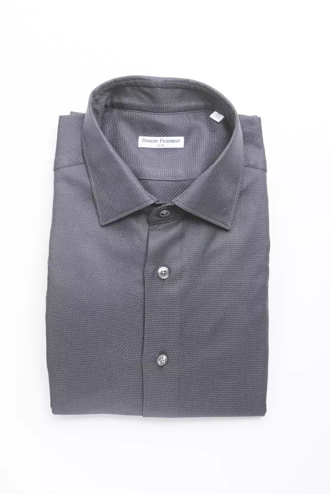 Robert Friedman Blue Cotton Men's Slim Shirt