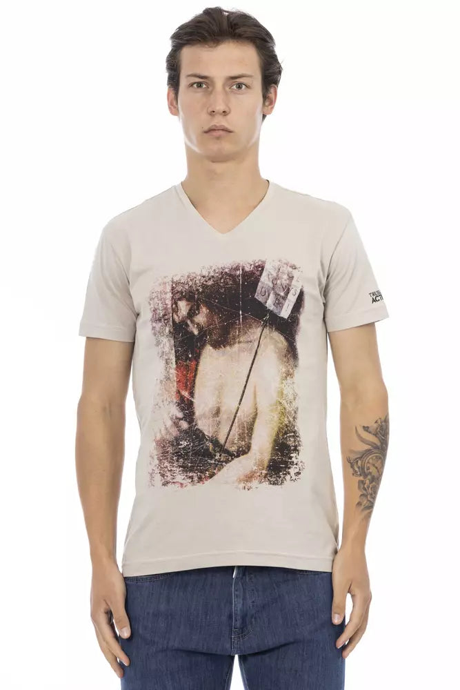 Camiseta de algodón con cuello en V para hombre Trussardi Action Beige