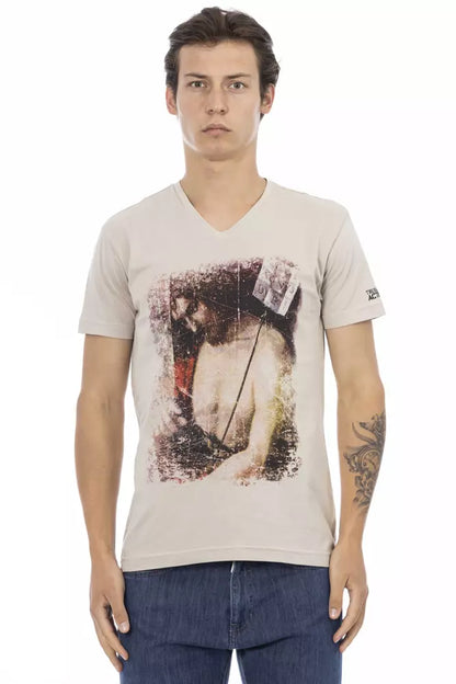 Camiseta de algodón con cuello en V para hombre Trussardi Action Beige