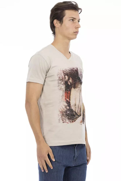 Camiseta de algodón con cuello en V para hombre Trussardi Action Beige