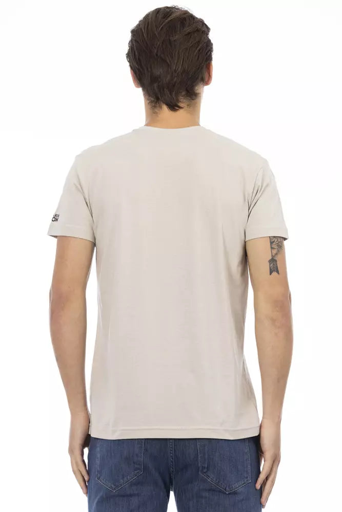 Camiseta de algodón con cuello en V para hombre Trussardi Action Beige